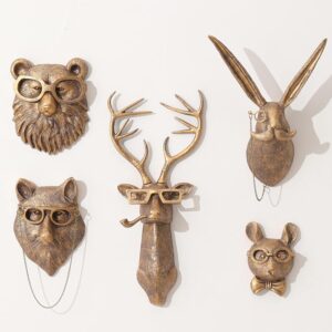 Head Wall Mount Decor – Art Deco Revival Animal Sculptures for Bold Wall Statements (Set of 5)