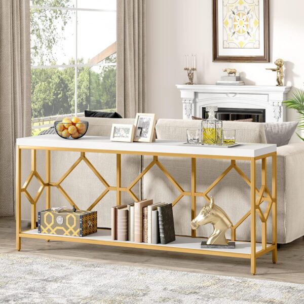 Extra Long Sofa Table – Art Deco Revival Statement With Modern Glam Storage