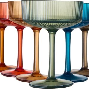 Shatterproof Acrylic Ribbed Coupe Glasses – Art Deco Revival Elegance for Timeless Entertaining (Set of 6)