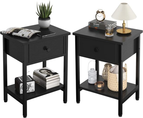 Sleek Black Nightstands - The Perfect Accent for a Moody Guest Room