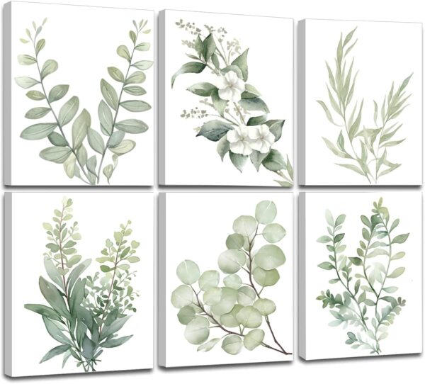Sage Green Botanical Wall Art – Framed Set of 6 for Healing Room Style
