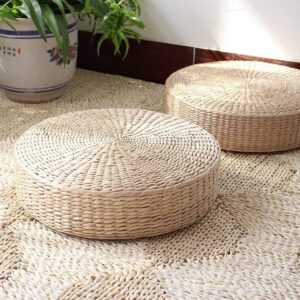 2-Pack Tatami Floor Pillows – Round 19.7” Straw Sitting Cushions