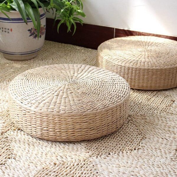 2-Pack Tatami Floor Pillows – Round 19.7” Straw Sitting Cushions
