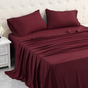 Wine Red Microfiber Queen Sheet Set – Soft, Breathable & Guest-Ready