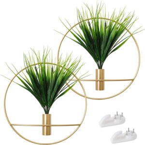 Artificial Plants in Gold Hanging Hoop – Art Deco Revival Wall Elegance With Lush Green Accents (Set of 2)