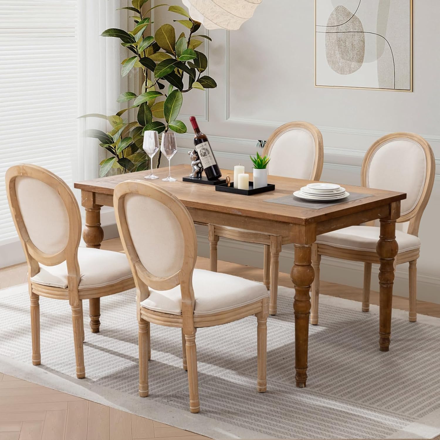 French Country Upholstered Dining Chairs Set of 4 | Elegant Guest-Ready Seating