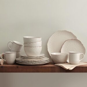 Chateau Cream Stoneware Dinnerware Set | 16-Piece Off-White Service for 4