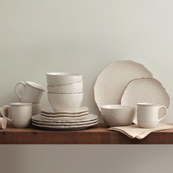 Chateau Cream Stoneware Dinnerware Set | 16-Piece Off-White Service for 4