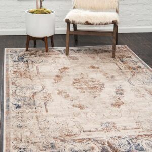 Chateau Collection Victorian Area Rug | 5x8 Distressed Beige & Light Brown Rug