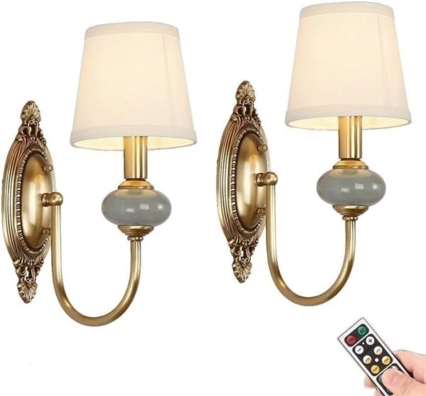 Wireless Antique Brass Wall Sconces Set of 2 | Rechargeable Guest-Ready Lighting