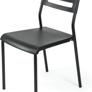 Desk Chair Without Wheels, Black Minimalist Stackable Chair for Workspaces and Guest Rooms