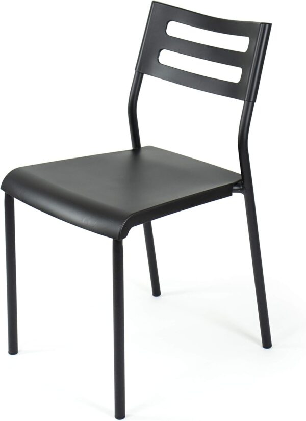 Desk Chair Without Wheels, Black Minimalist Stackable Chair for Workspaces and Guest Rooms