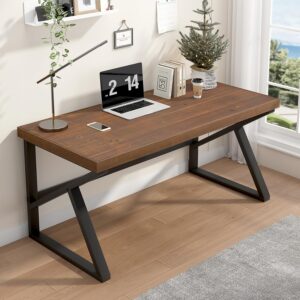 Natural Real Wood Desk – 47” Minimalist Solid Wood Computer Desk for Home Office, Study, or Guest Workstation